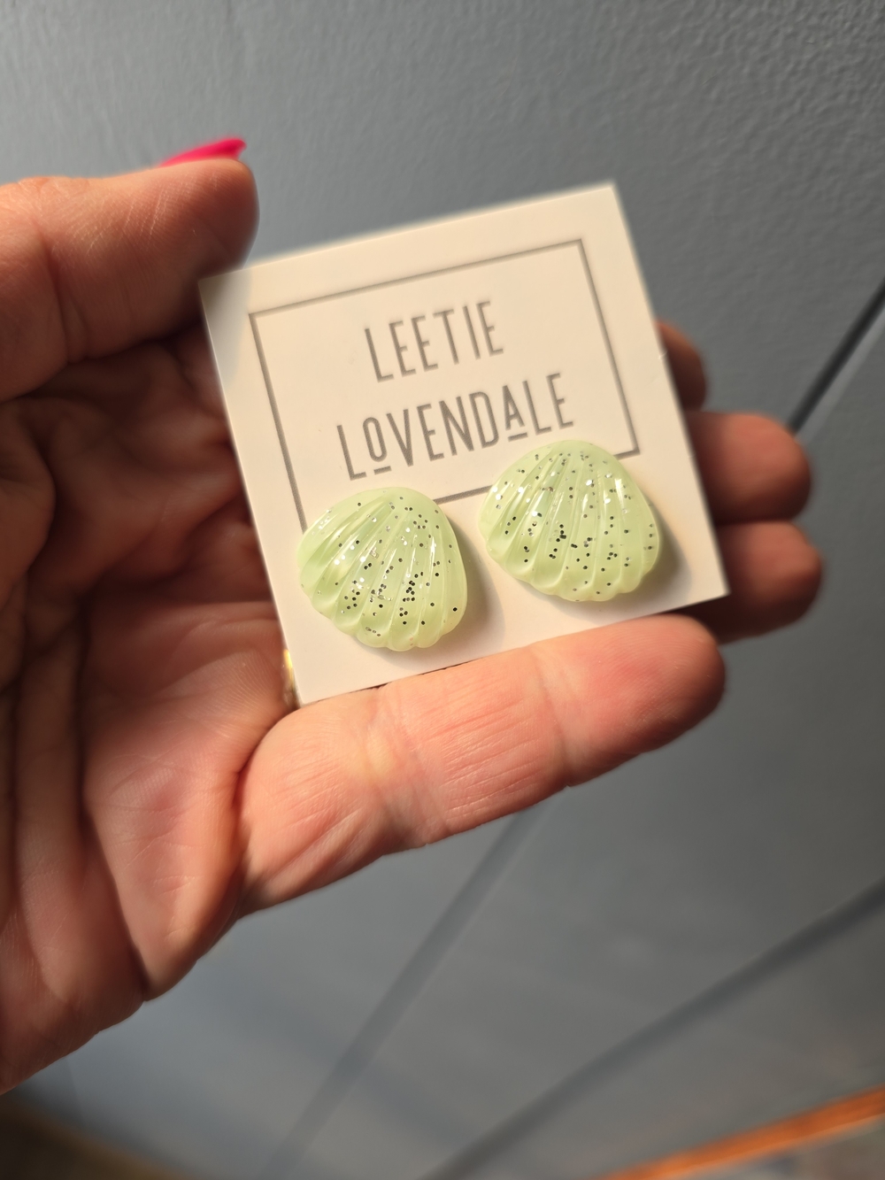 Mint Green Shell Stud Earrings
